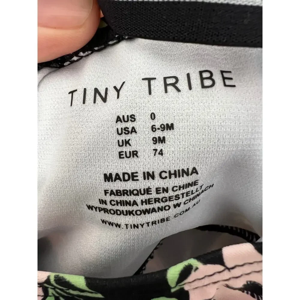 Tiny Tribe Toddler Floral One-Piece Swimsuit Black Pink Cross Back Sz 6-9 Months